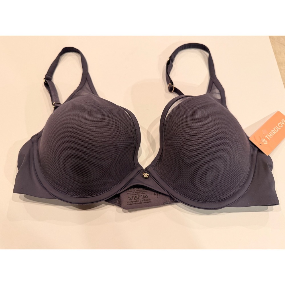 ThirdLove 24/7 Classic Contour Plunge Bra Dark Grey 34C NWT 10191083106